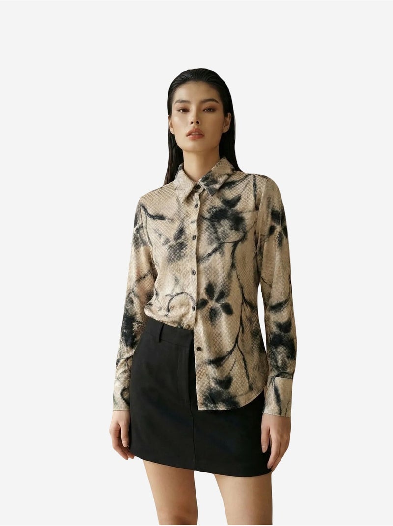 Chemise tissée en velours abstrait pour femme my fashion Beige argile - Kiabi