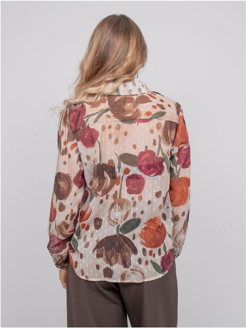 Chemise transparente motif floral oxelia Beige - Kiabi