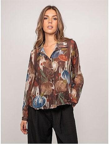 Chemise transparente motif floral oxelia
