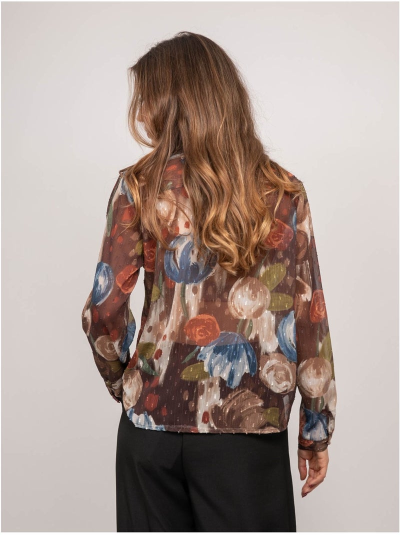 Chemise transparente motif floral oxelia Marron - Kiabi