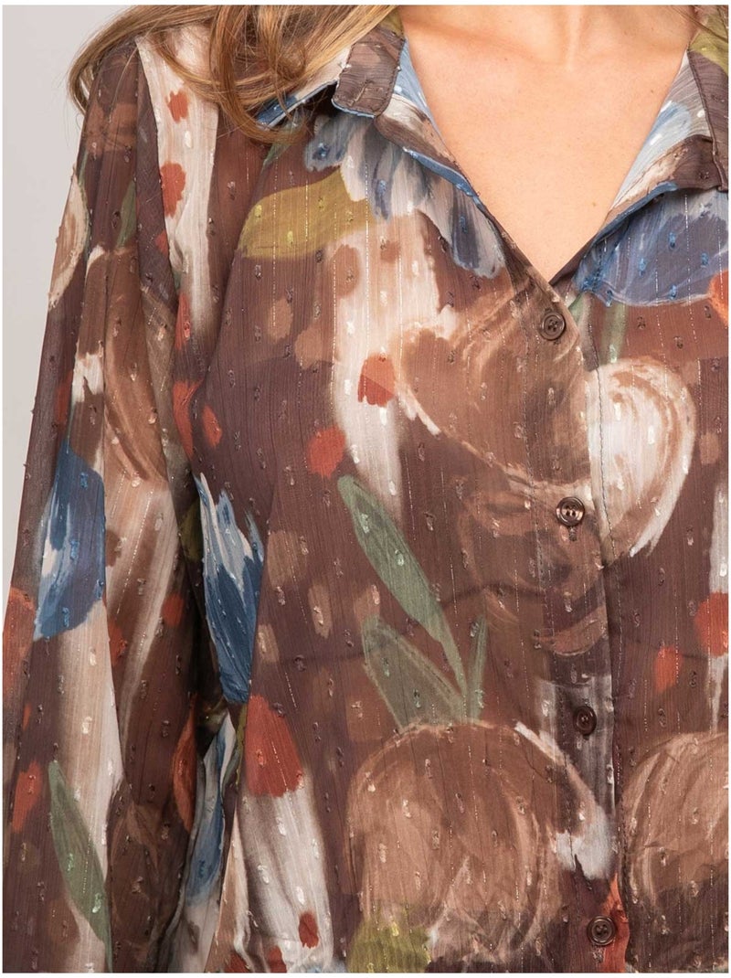 Chemise transparente motif floral oxelia Marron - Kiabi