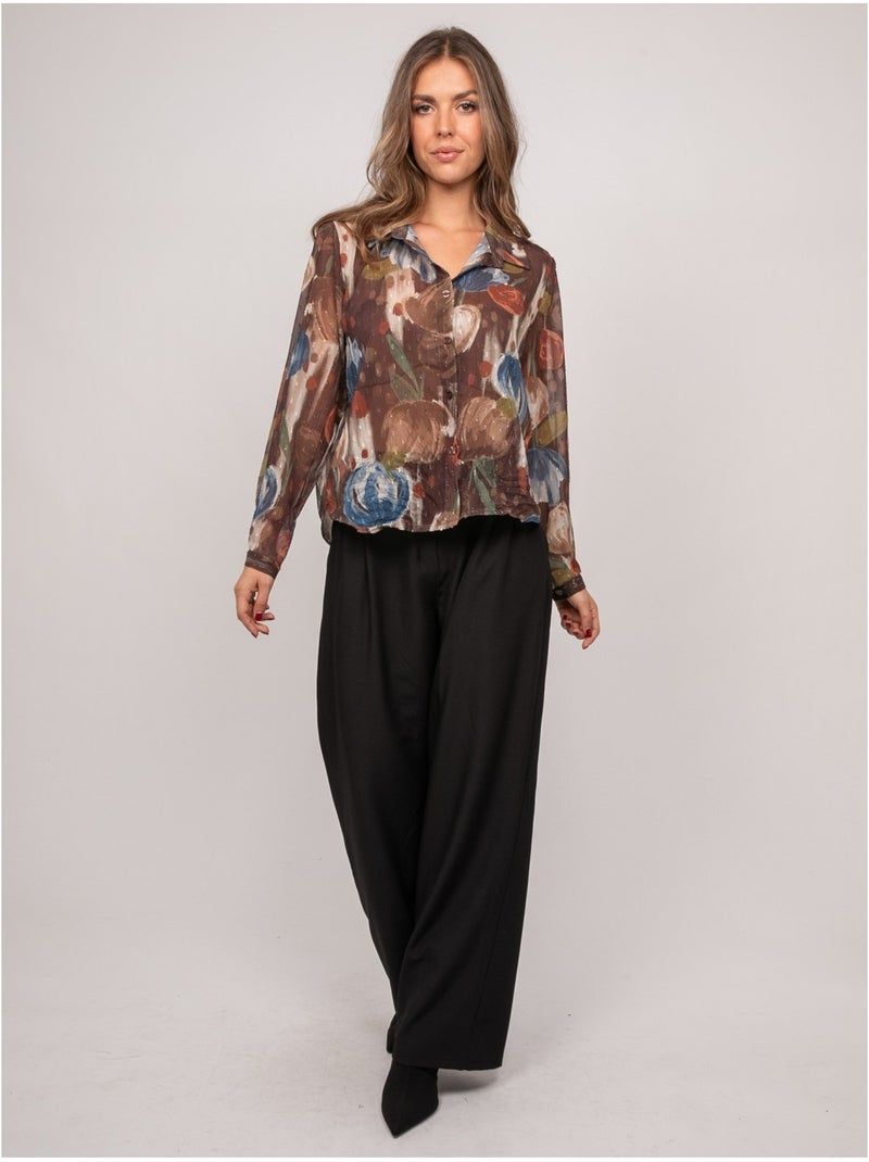 Chemise transparente motif floral oxelia Marron - Kiabi