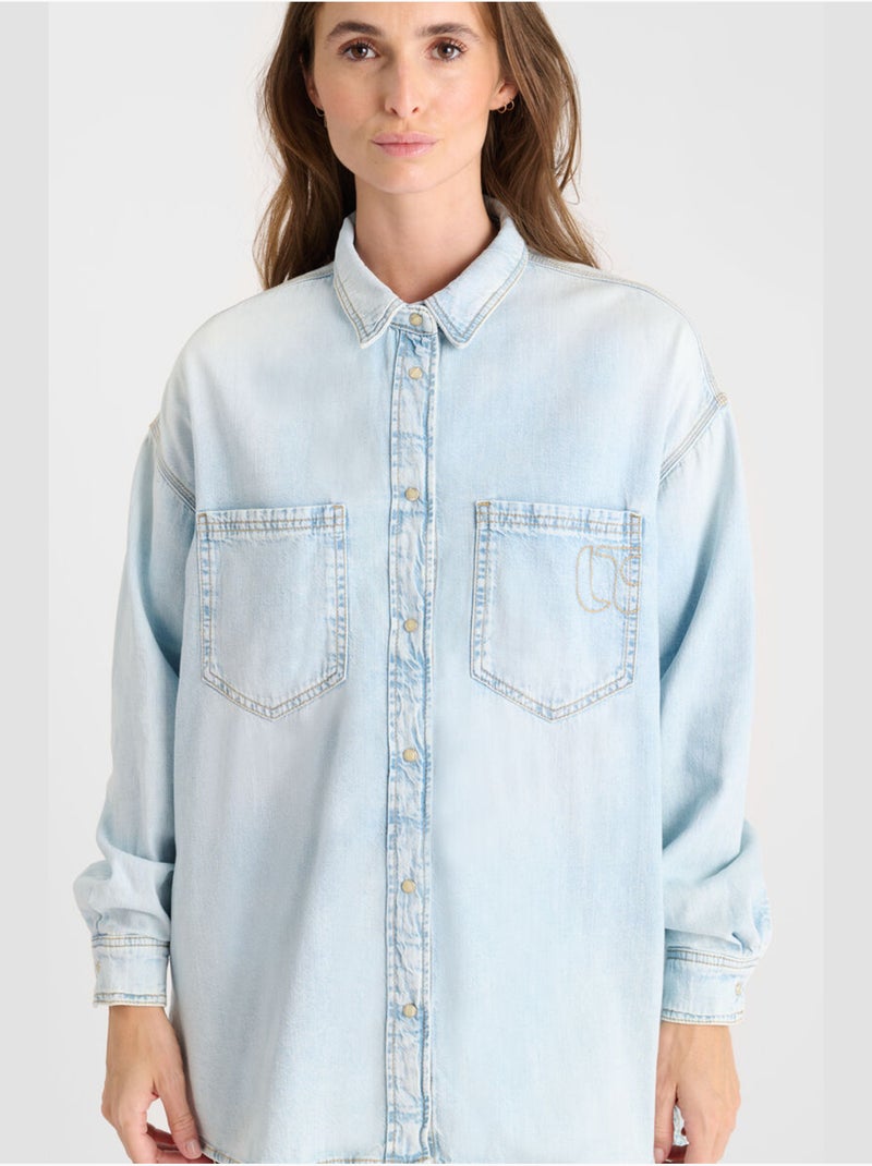 Chemise tulipe en jeans 'le temps des cerises' Bleu - Kiabi