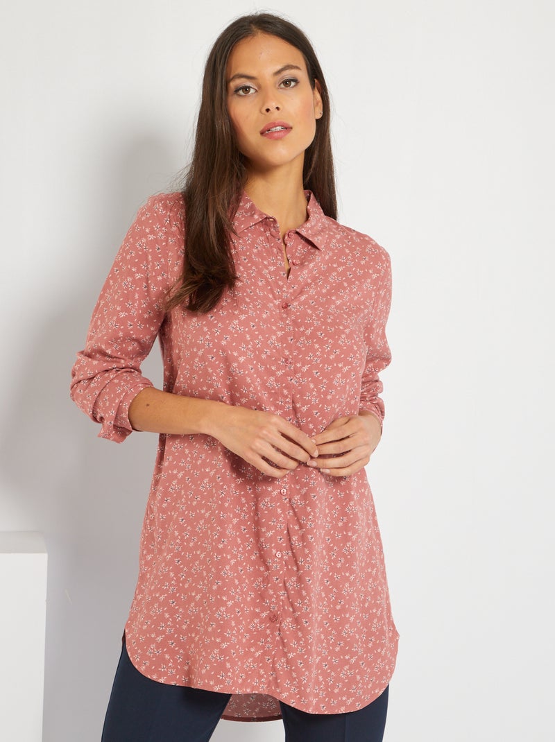 Chemise tunique fluide à fleurs Vieux rose - Kiabi