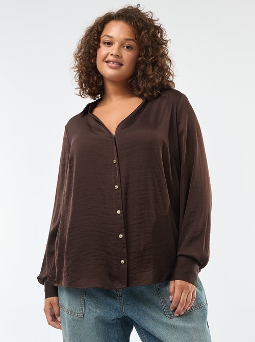 Chemise type saharienne satinée avec boutonnage doré - Kiabi