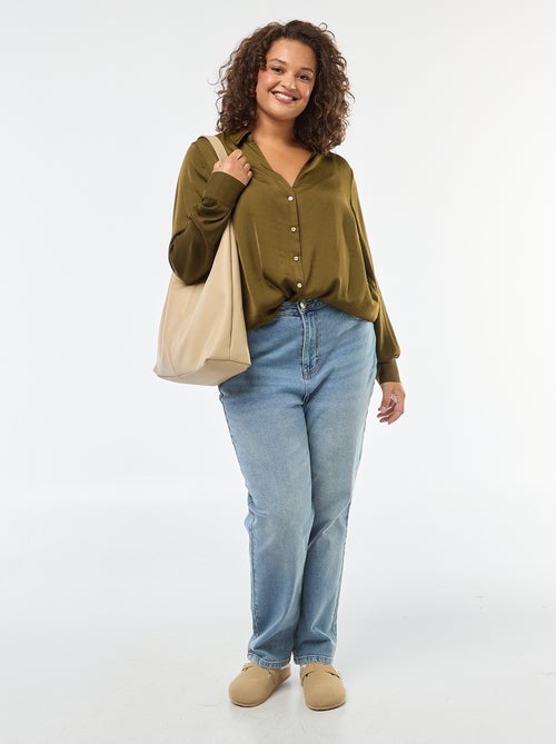 Chemise type saharienne satinée avec boutonnage doré - Kiabi