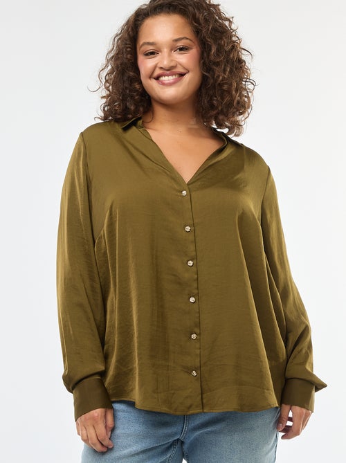 Chemise type saharienne satinée avec boutonnage doré - Kiabi