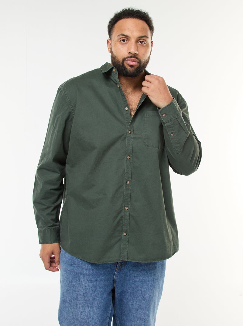 Chemise uni avec poche poitrine Kaki - Kiabi