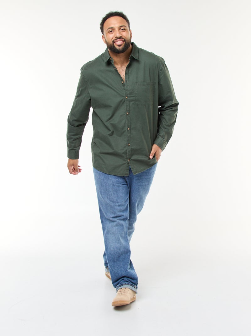 Chemise uni avec poche poitrine Kaki - Kiabi