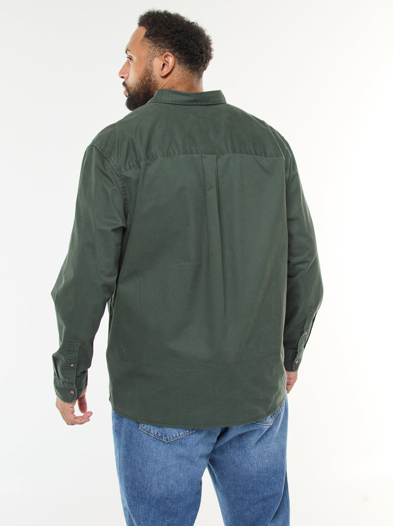 Chemise uni avec poche poitrine Kaki - Kiabi