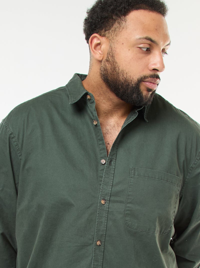 Chemise uni avec poche poitrine Kaki - Kiabi