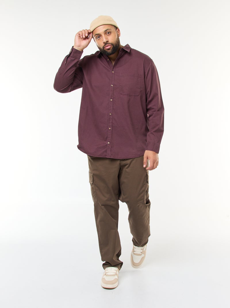 Chemise uni avec poche poitrine Violet - Kiabi