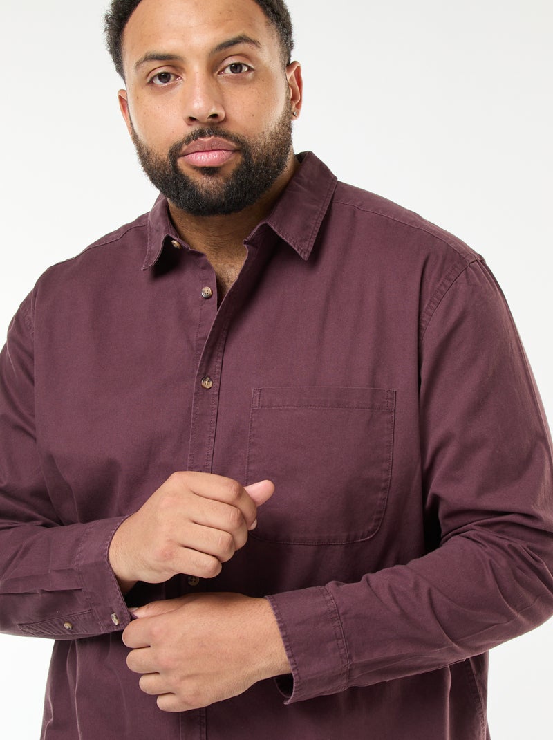 Chemise uni avec poche poitrine Violet - Kiabi