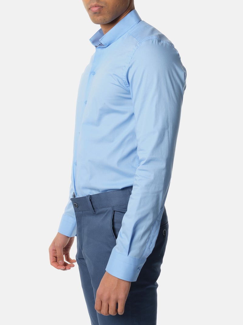Chemise unie à col inversé Bleu - Kiabi