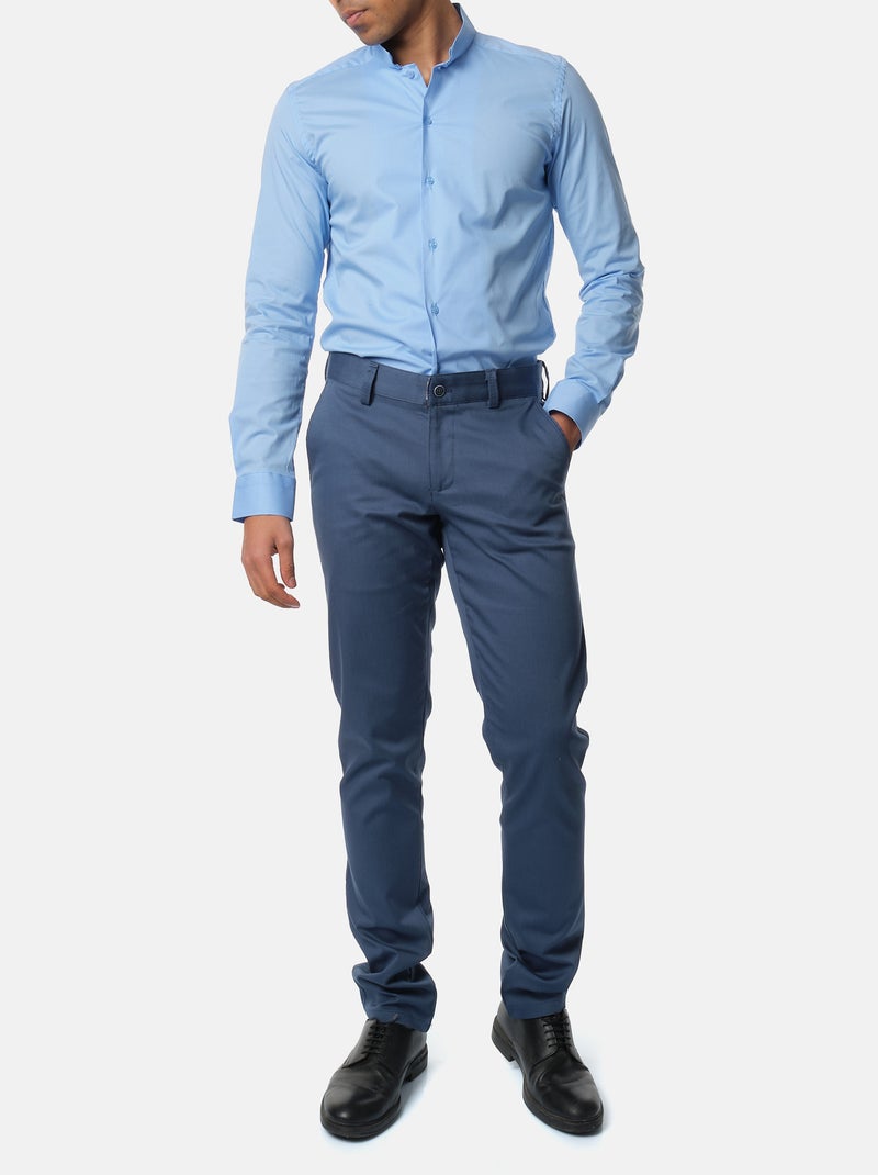 Chemise unie à col inversé Bleu - Kiabi