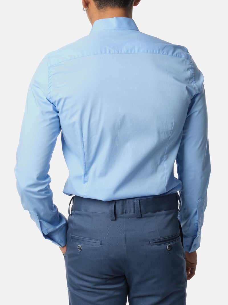 Chemise unie à col inversé Bleu - Kiabi