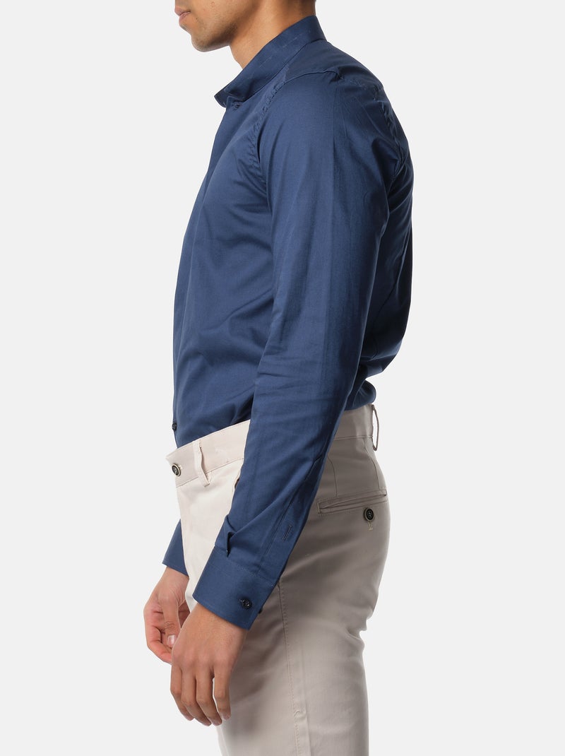 Chemise unie à col inversé Bleu marine - Kiabi