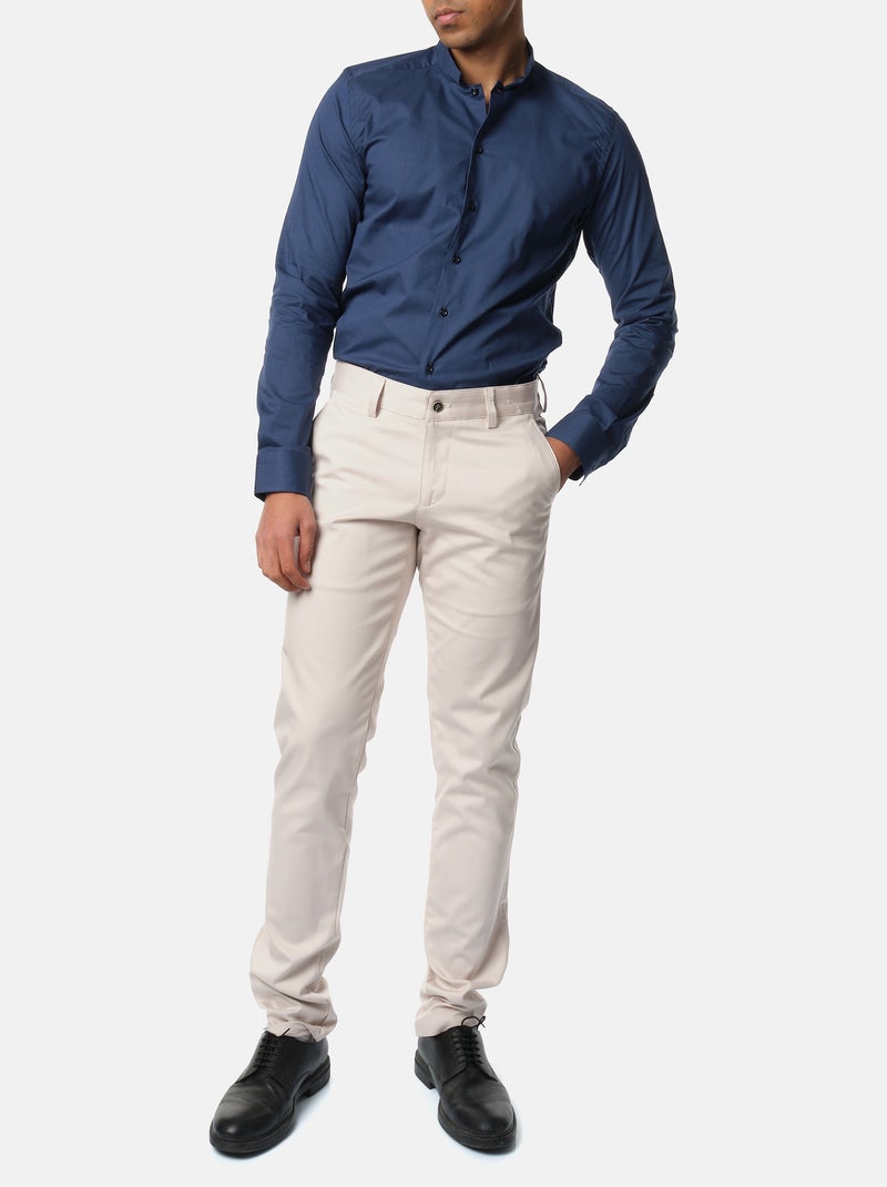 Chemise unie à col inversé Bleu marine - Kiabi