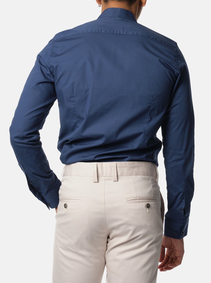 Chemise unie à col inversé Bleu marine - Kiabi