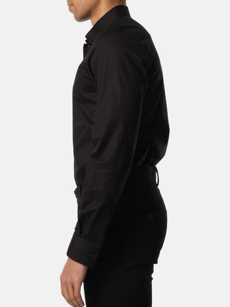 Chemise unie à col inversé Noir - Kiabi