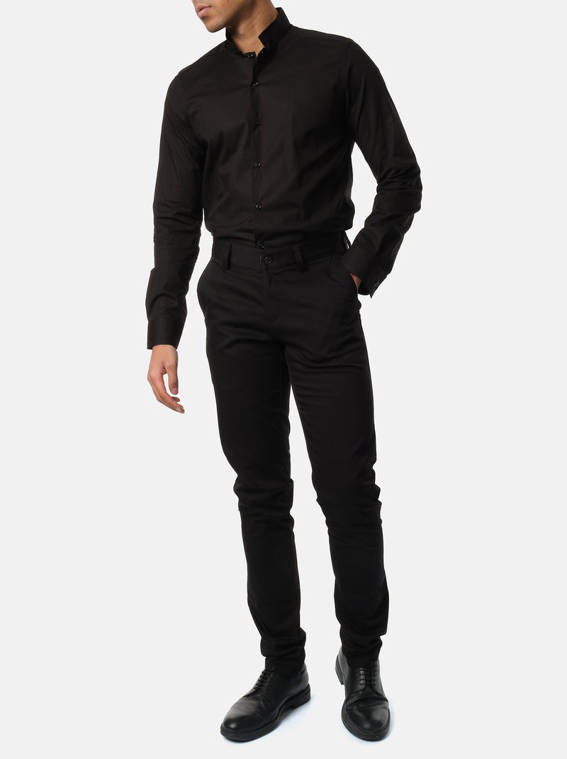Chemise unie à col inversé Noir - Kiabi