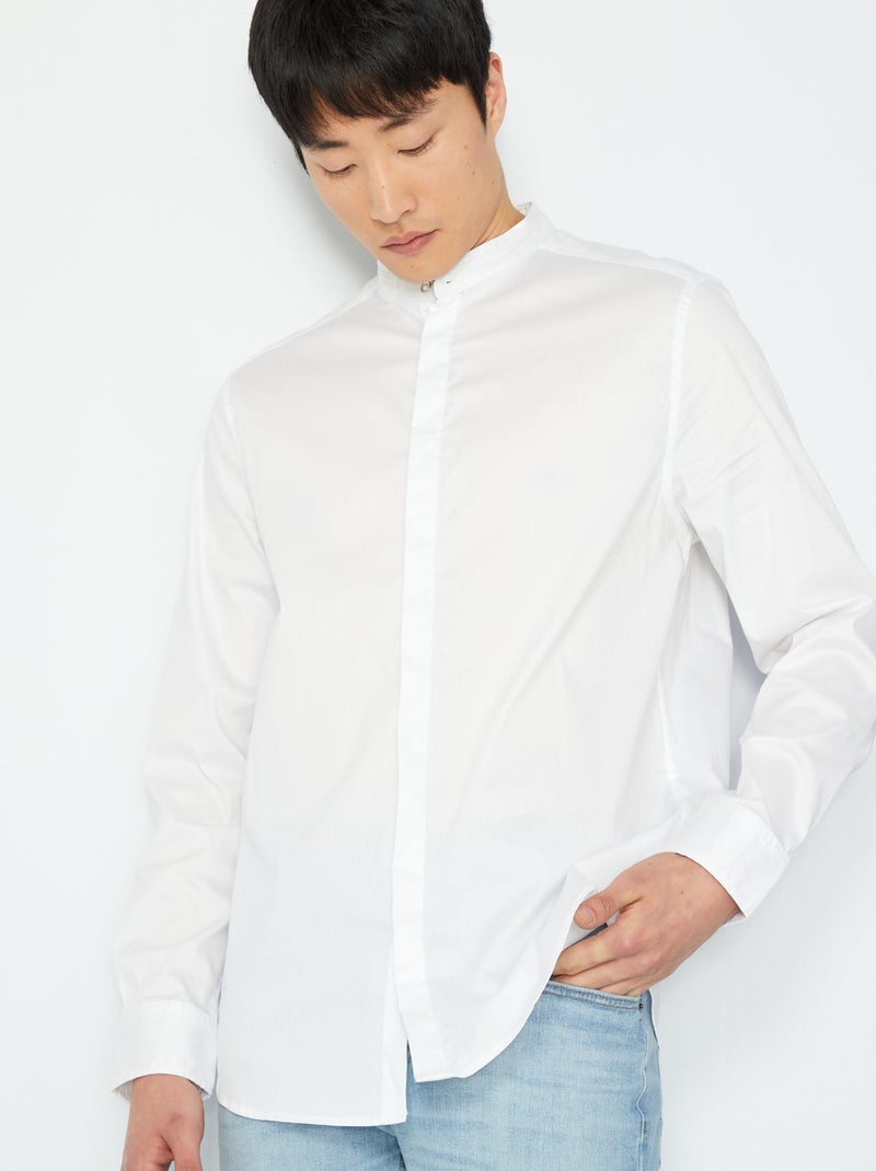 Chemise unie à col mao blanc - Kiabi