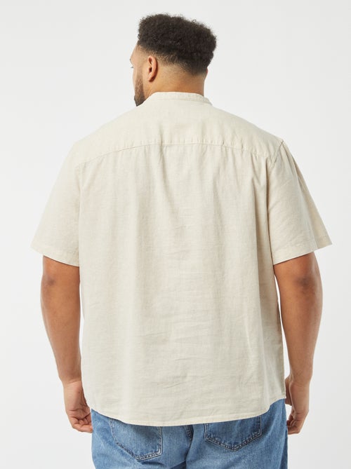 Chemise unie à manches courtes en lin mélangé - Kiabi