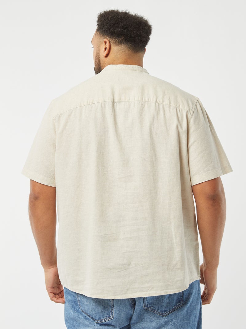 Chemise unie à manches courtes en lin mélangé beige - Kiabi