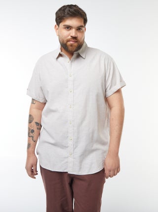 Chemise unie à manches courtes en lin mélangé