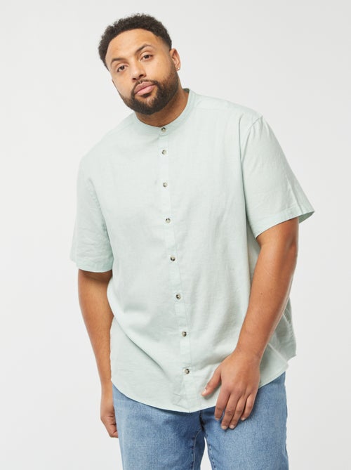 Chemise Homme Lin Et Coton Manches Courtes - Col Mao Léger - Style Décontracté Plage Ou Ville