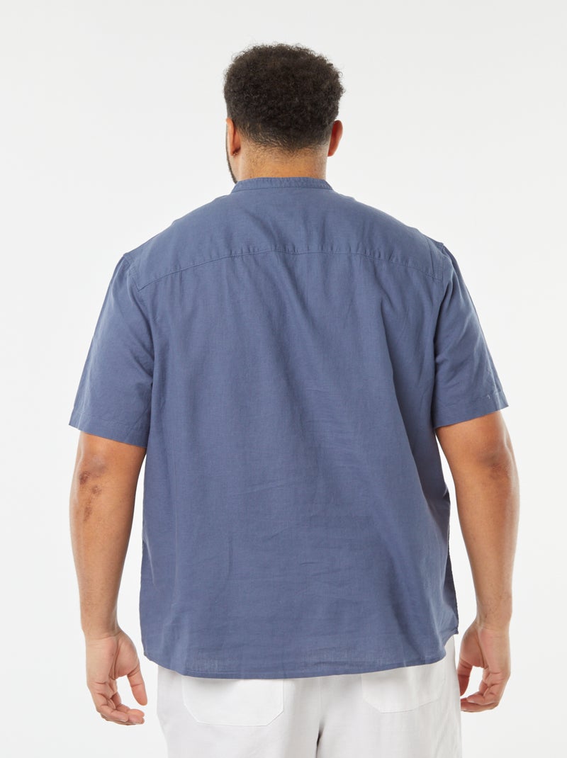Chemise unie à manches courtes en lin mélangé Bleu - Kiabi