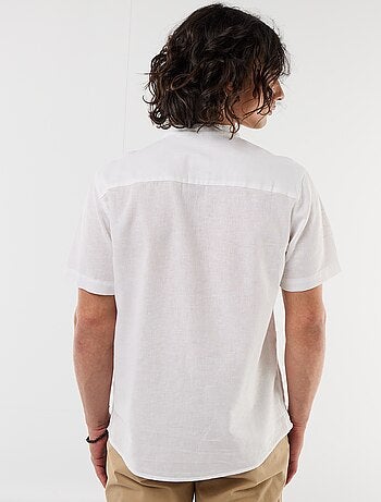 Chemise unie à manches courtes et col mao en lin mélangé
