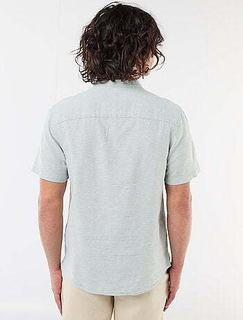Chemise unie à manches courtes et col mao en lin mélangé