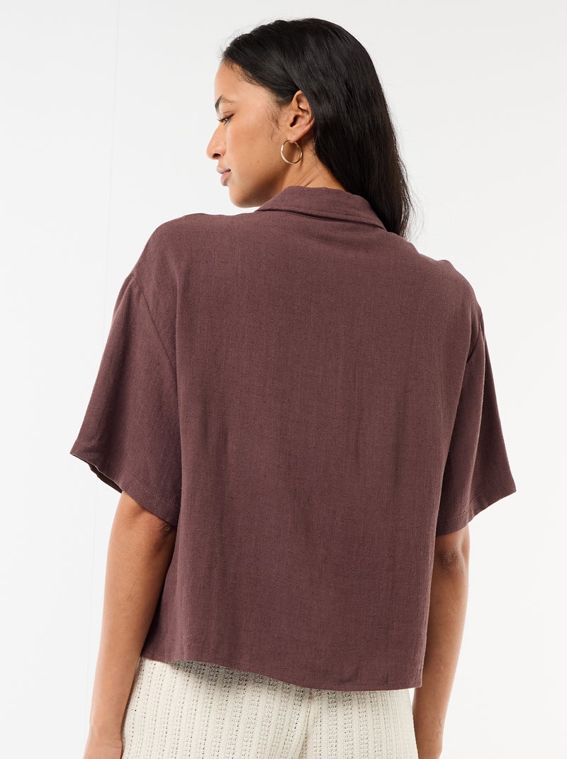 Chemise unie à manches courtes Marron - Kiabi