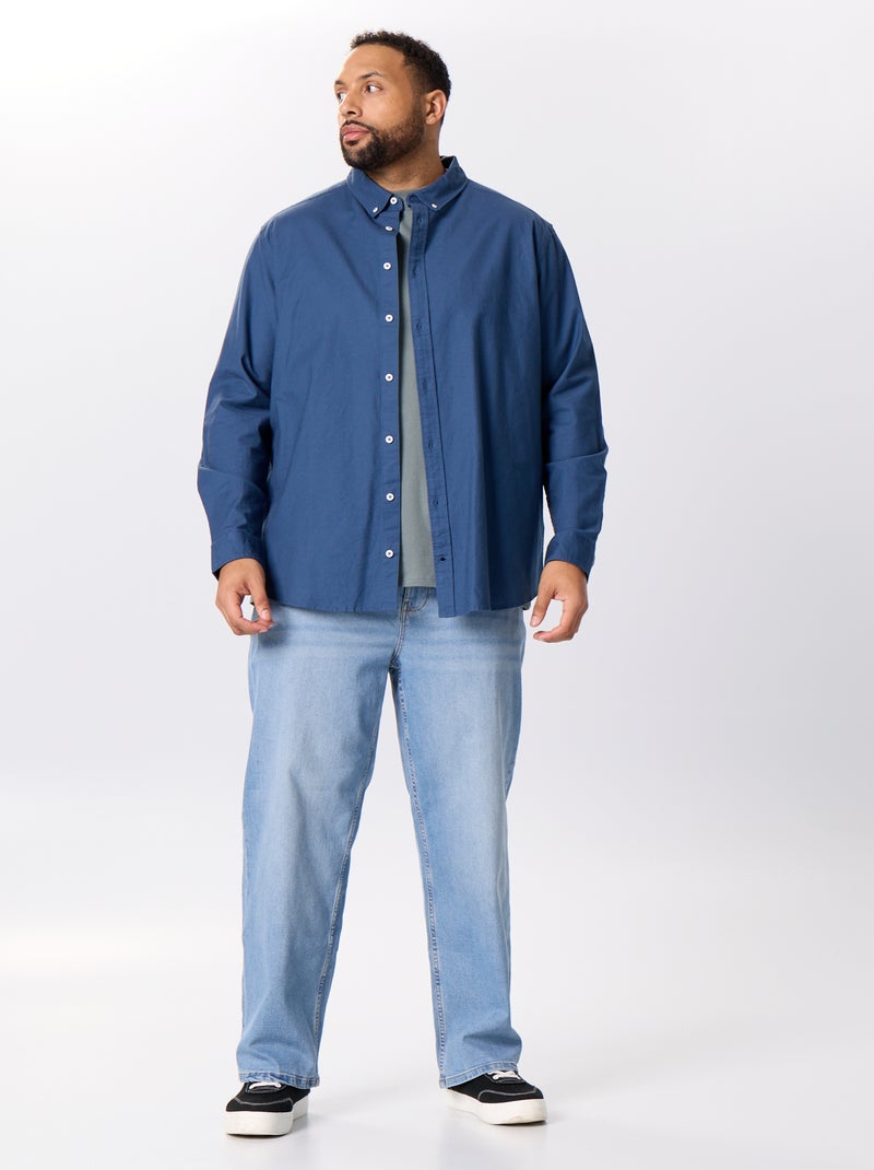 Chemise unie à manches longues Bleu - Kiabi