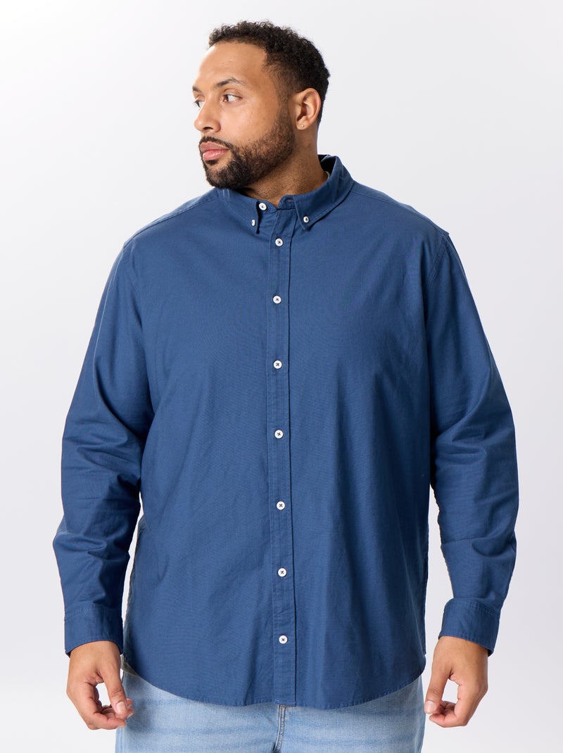 Chemise unie à manches longues Bleu - Kiabi