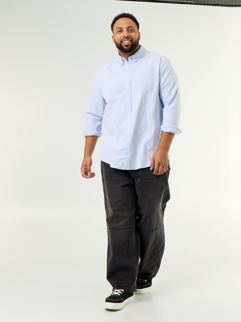 Chemise unie à manches longues Bleu - Kiabi