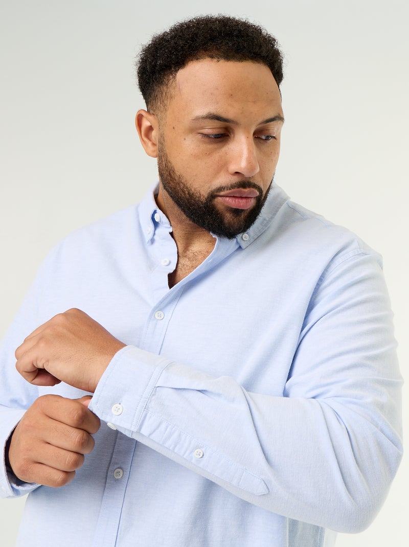 Chemise unie à manches longues Bleu - Kiabi
