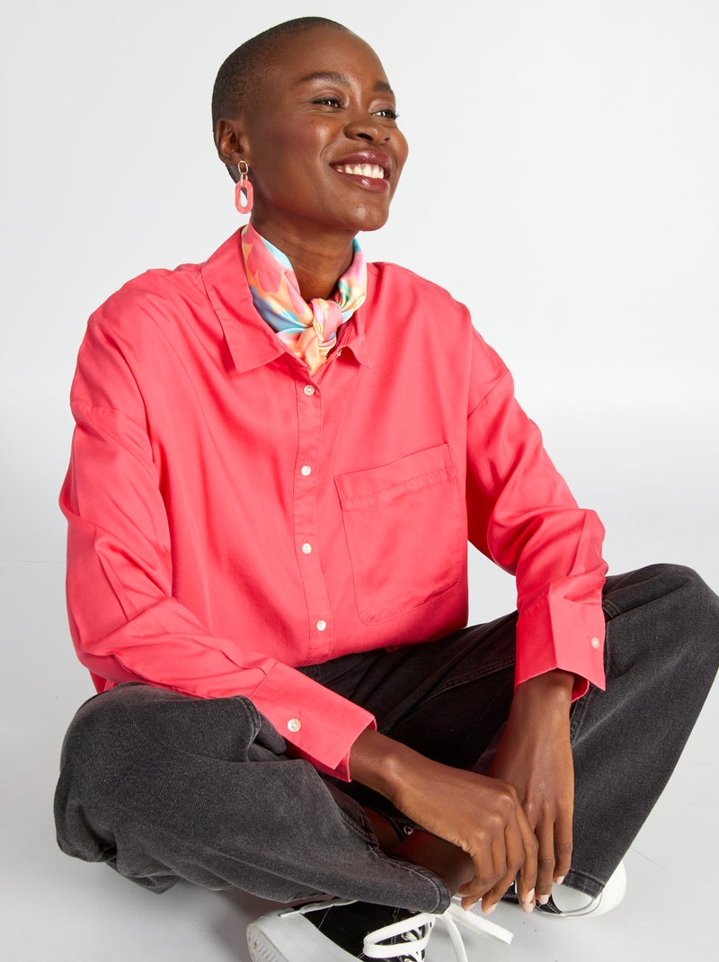 Chemise unie à manches longues Rose - Kiabi