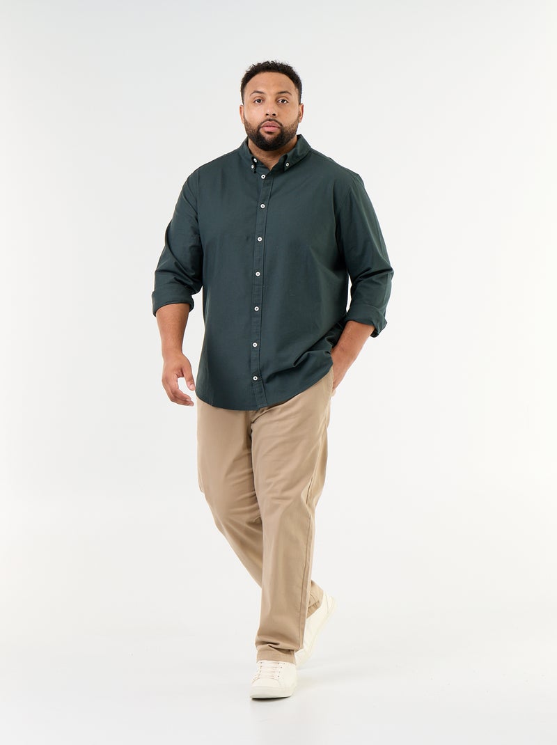 Chemise unie à manches longues Vert - Kiabi