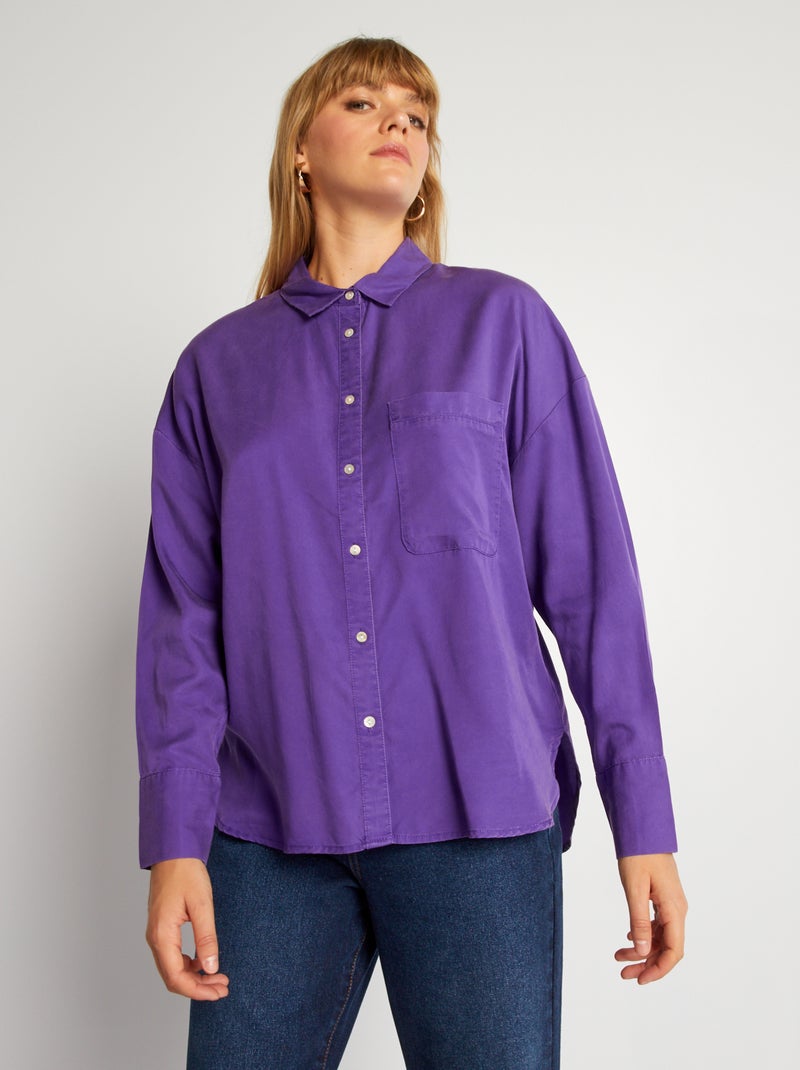 Chemise unie à manches longues Violet - Kiabi