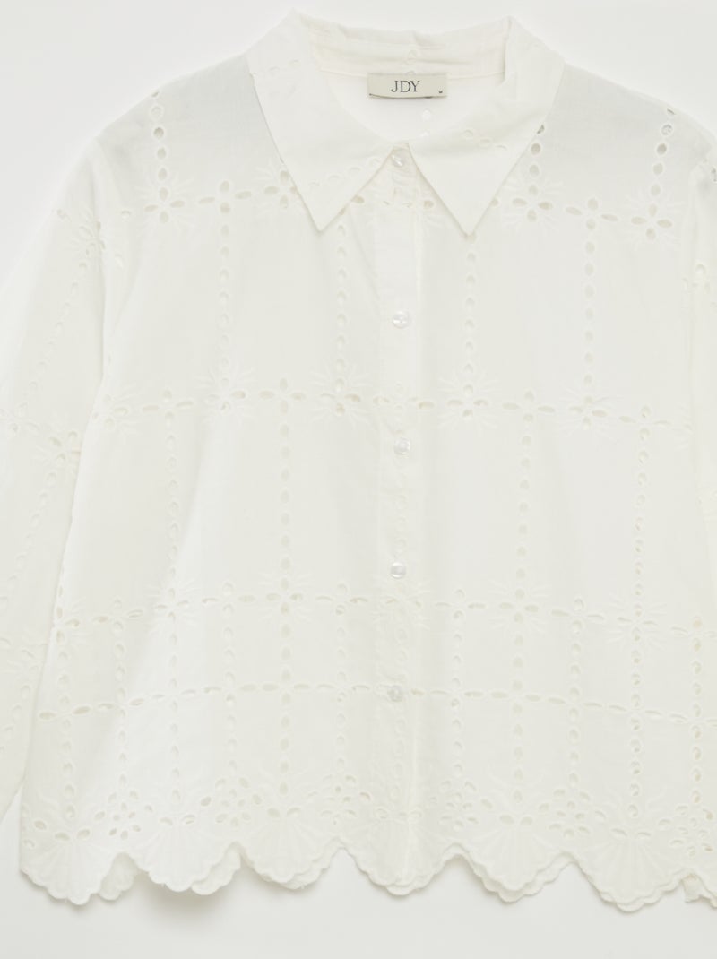 Chemise unie avec broderies anglaises 'JDY' BLANC - Kiabi