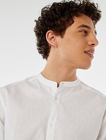 Chemise unie avec col mao et manches retroussables