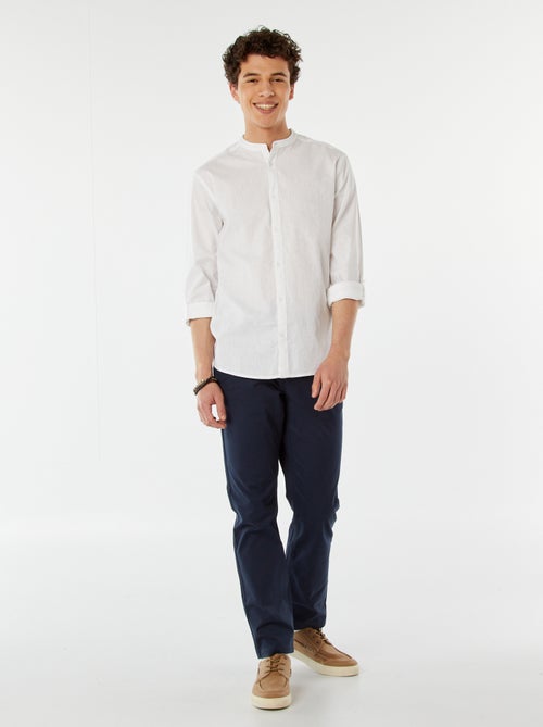 Chemise unie avec col mao et manches retroussables - Kiabi
