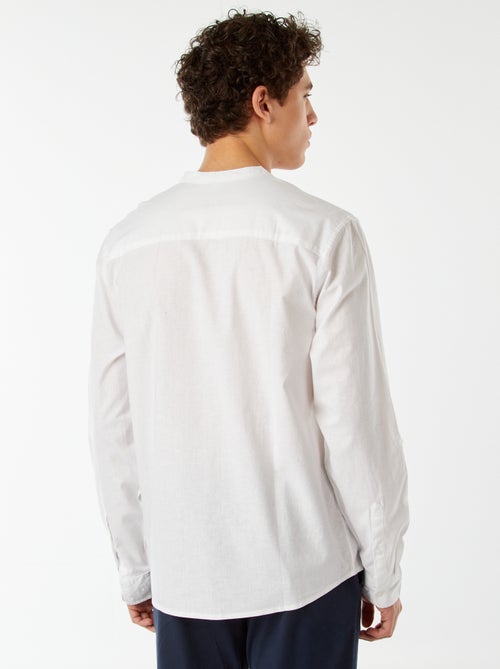 Chemise unie avec col mao et manches retroussables - Kiabi