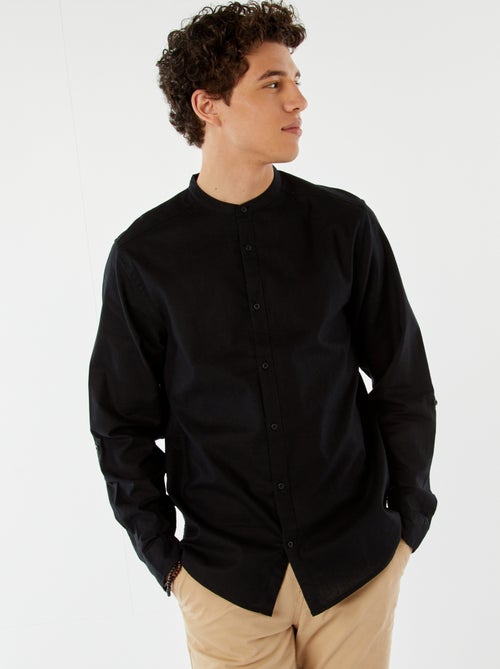 Chemise unie avec col mao et manches retroussables - Kiabi