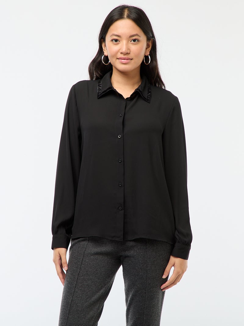 Chemise unie avec col pailleté 'JDY' Noir - Kiabi
