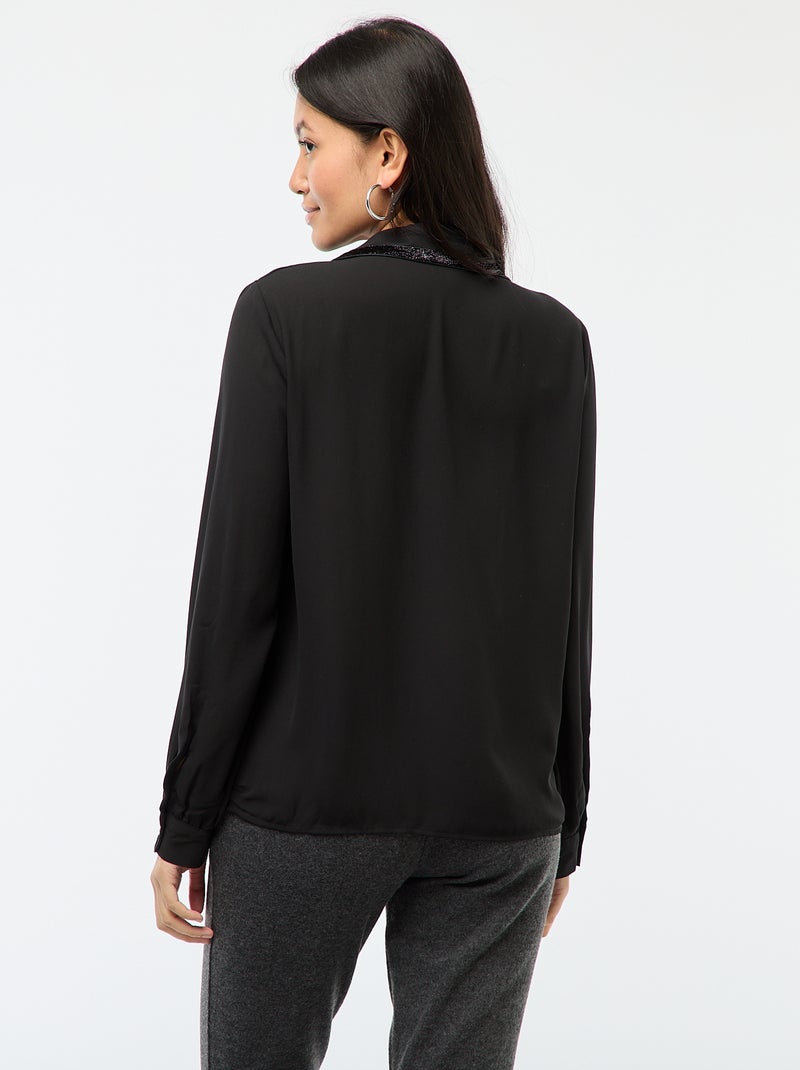 Chemise unie avec col pailleté 'JDY' Noir - Kiabi