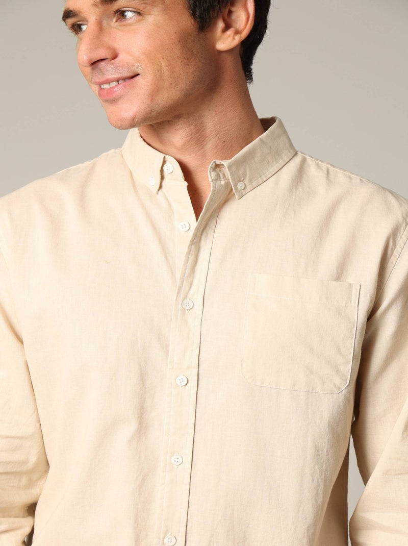 Chemise unie classique en lin avec manches longues et boutons 'Deeluxe' Beige coquille - Kiabi