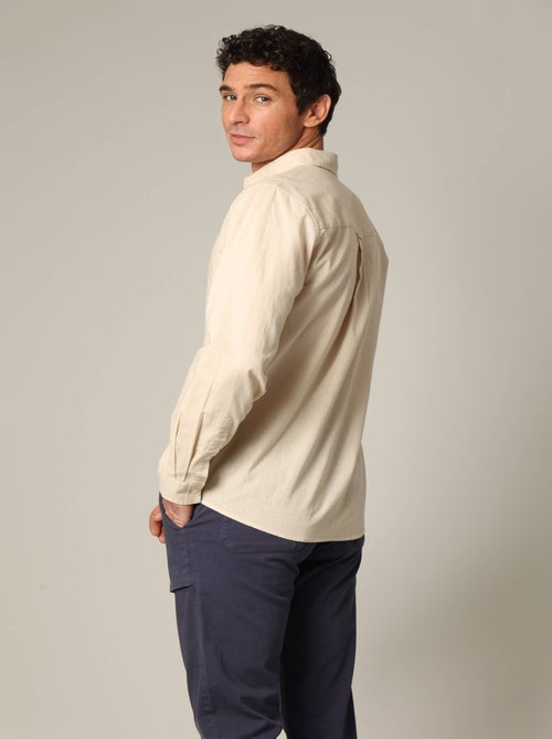 Chemise unie classique en lin avec manches longues et boutons 'Deeluxe' - Kiabi
